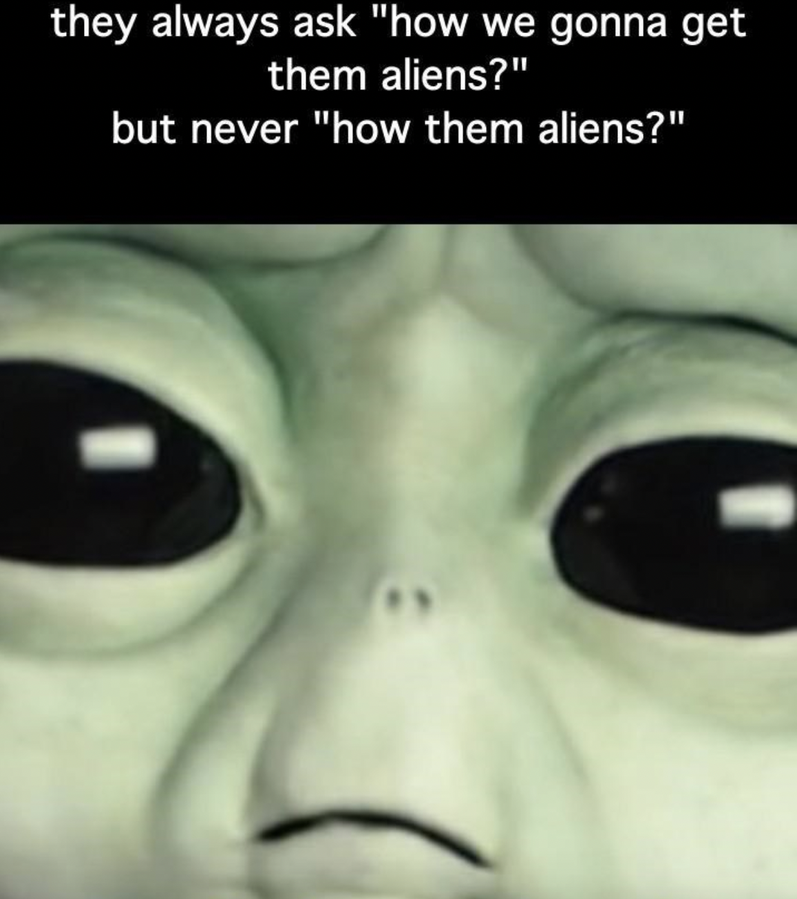 photo caption - they always ask "how we gonna get them aliens?" but never "how them aliens?"