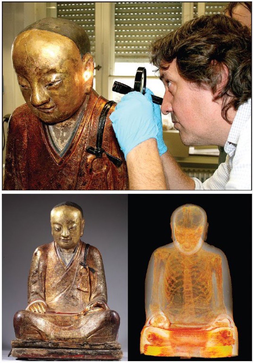 In 2015, the mummified remains of a monk were found inside a nearly 1,000-year old Chinese statue of a Buddha. The mummy inside the gold-painted papier-mâché statue is believed to be that of Liuquan, a Buddhist master of the Chinese Meditation School who died around the year 1100, researchers said.