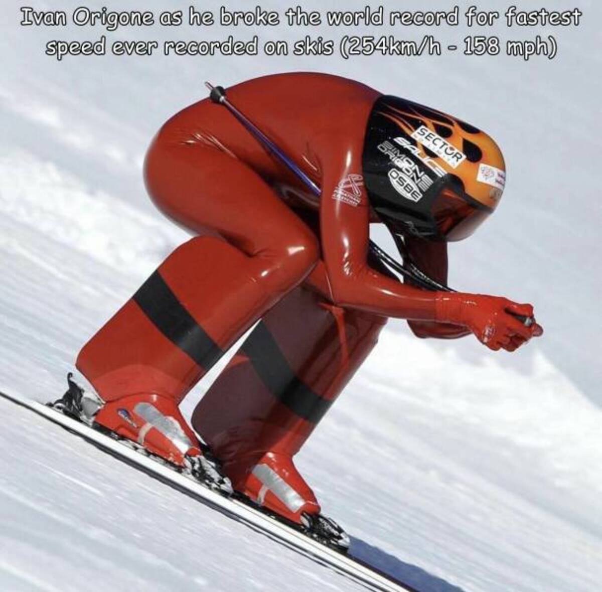 ski binding - Ivan Origone as he broke the world record for fastest speed ever recorded on skis mh 158 mph Camo Sector Osbe N 925