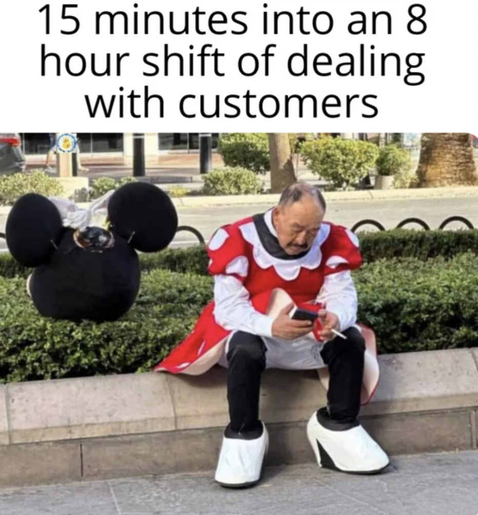 photo caption - 15 minutes into an 8 hour shift of dealing with customers Spe