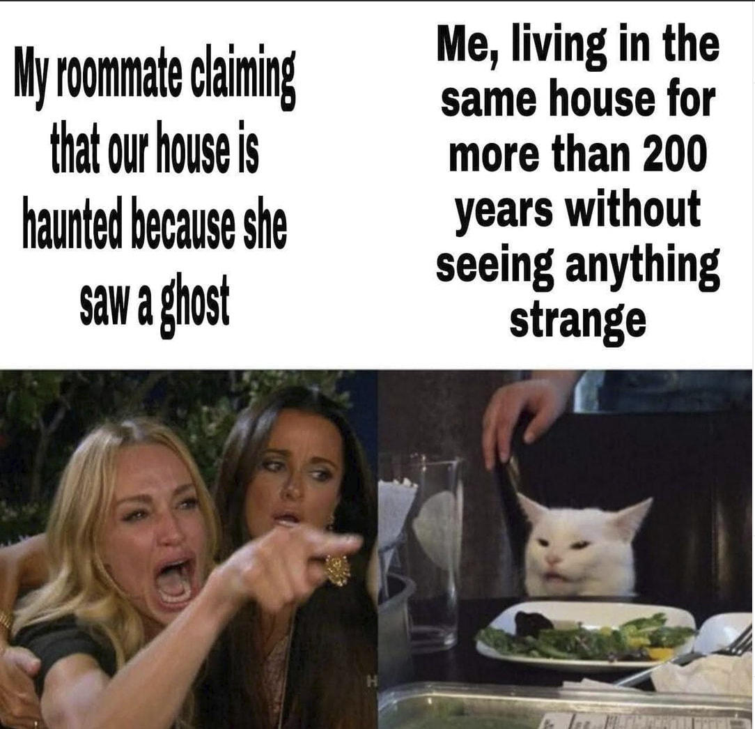 photo caption - My roommate claiming that our house is haunted because she saw a ghost Me, living in the same house for more than 200 years without seeing anything strange