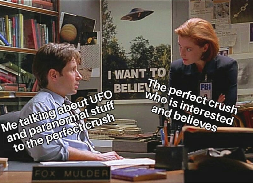 want to believe poster x files - I Want To Believ Me talking about Ufo and paranormal stuff to the perfect crush. Fox Mulder Fbi The perfect crush who is interested and believes