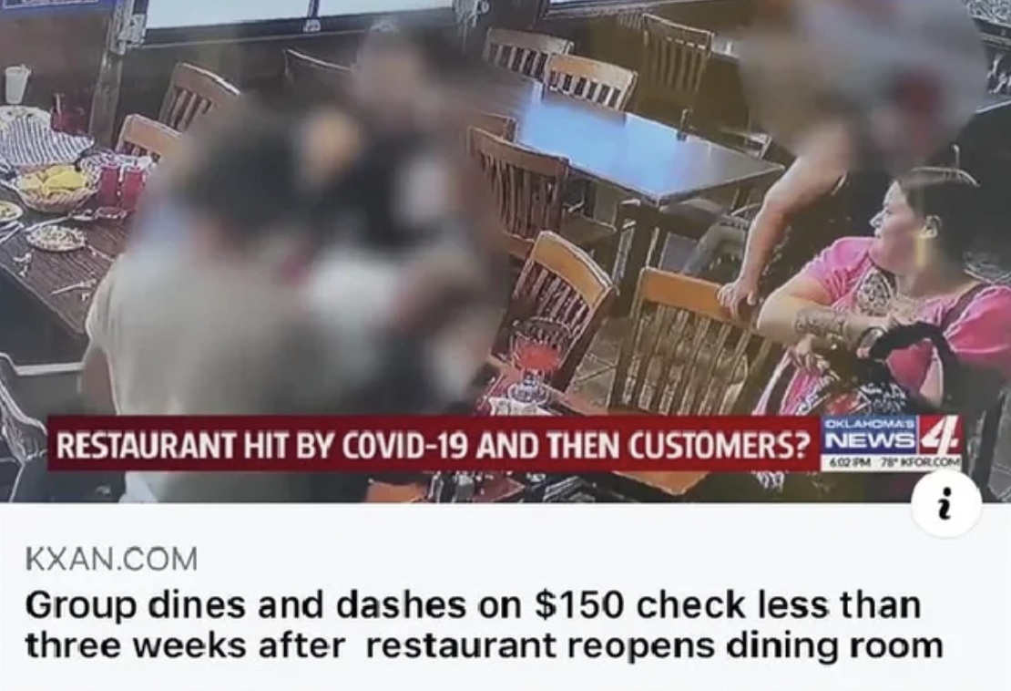 photo caption - Oklahomas Restaurant Hit By Covid19 And Then Customers? News 78 For.Com i Kxan.Com Group dines and dashes on $150 check less than three weeks after restaurant reopens dining room