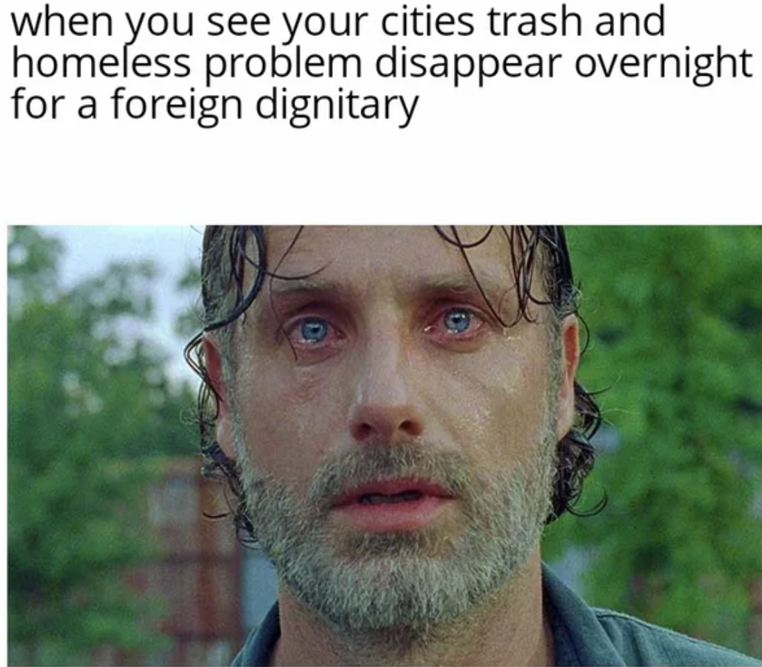 rick grimes sad edit - when you see your cities trash and homeless problem disappear overnight for a foreign dignitary