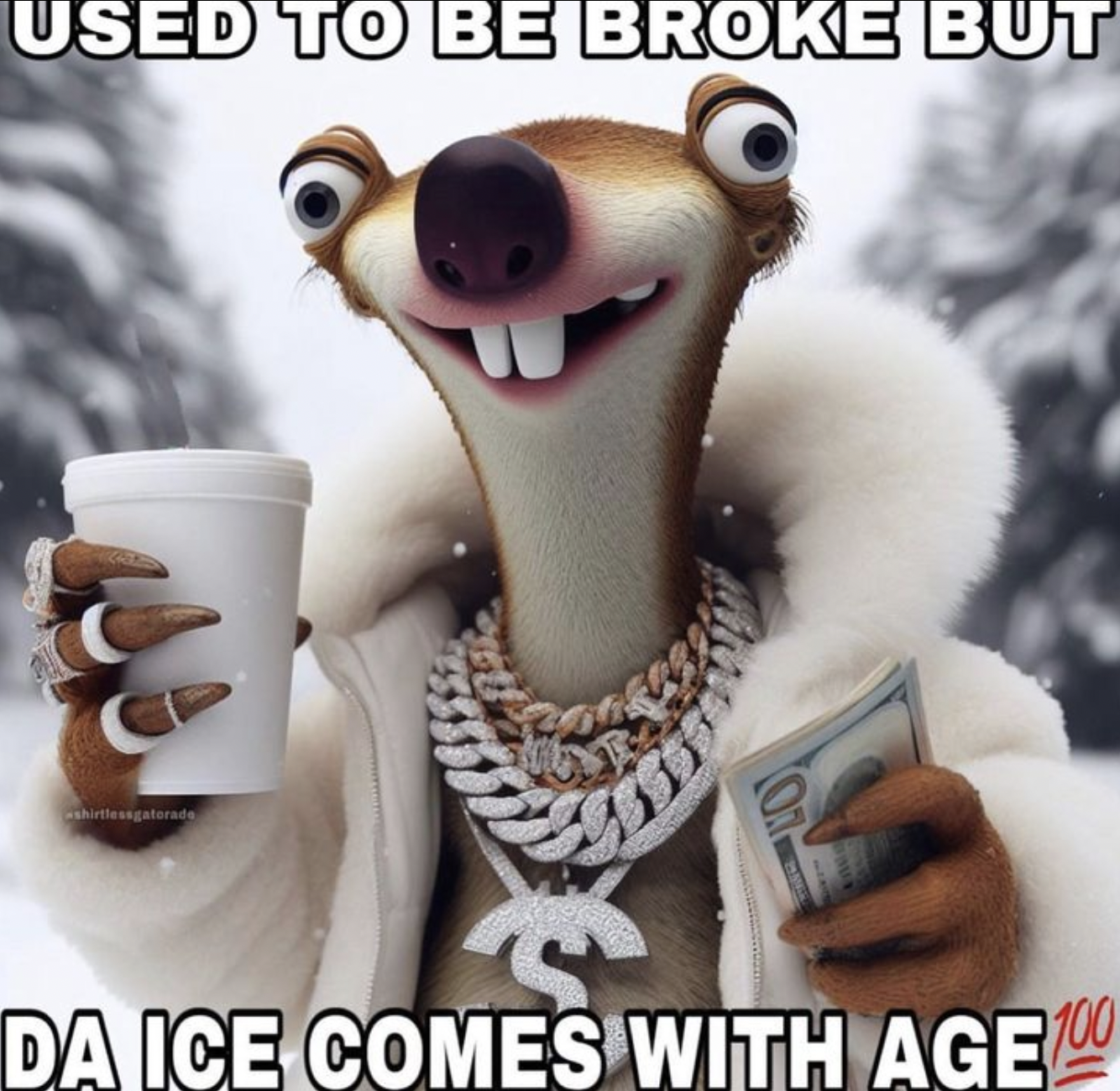 photo caption - Used To Be Broke But Da Ice Comes With Age 100