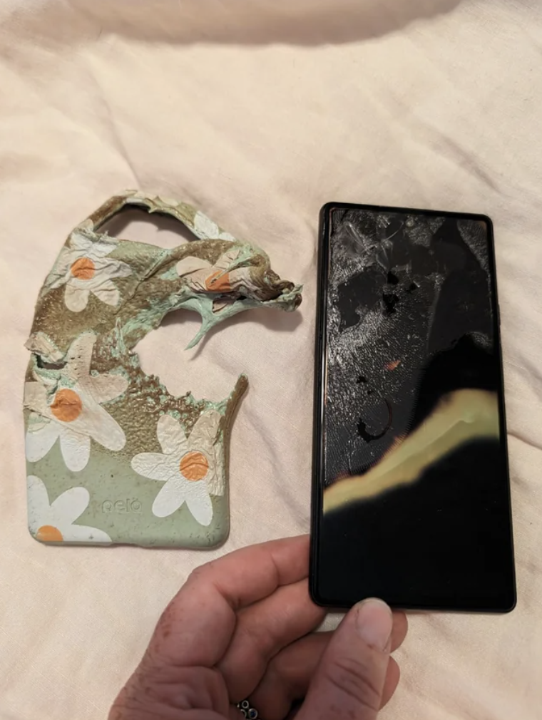 “My mom dropped her Google Pixel 6 in the toaster and didn't realize. Screen isn't cracked, just melted.”