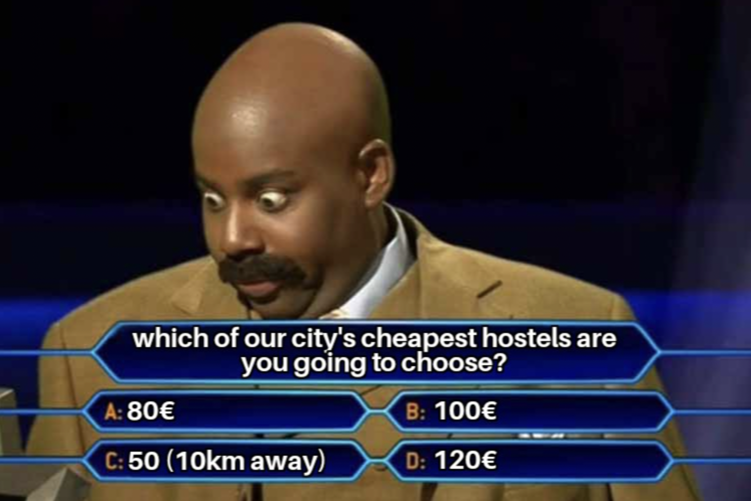 broke my back - which of our city's cheapest hostels are you going to choose? B 100 D 120 A 80 C 50 10km away