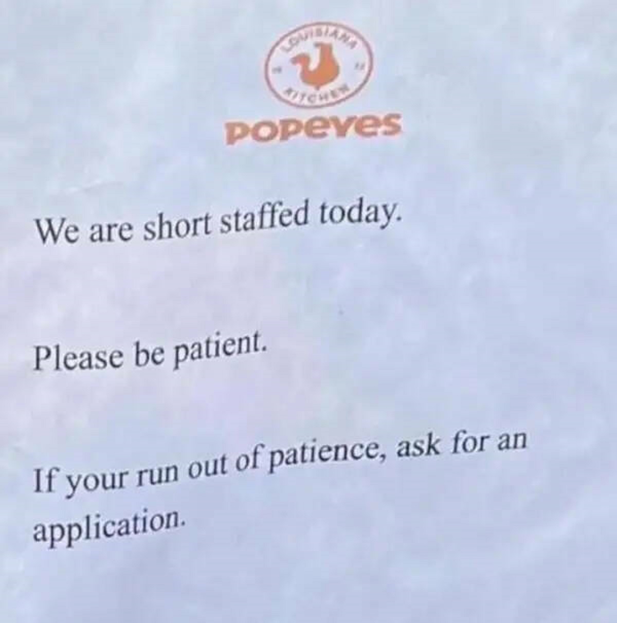 sky - POPeves We are short staffed today. Please be patient. If your run out of patience, ask for an application.