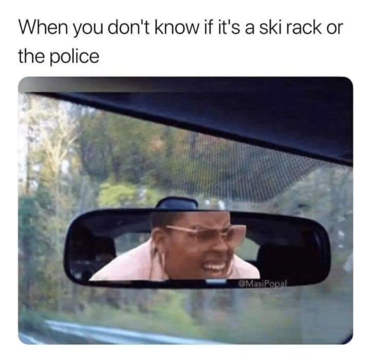 squinting woman meme - When you don't know if it's a ski rack or the police