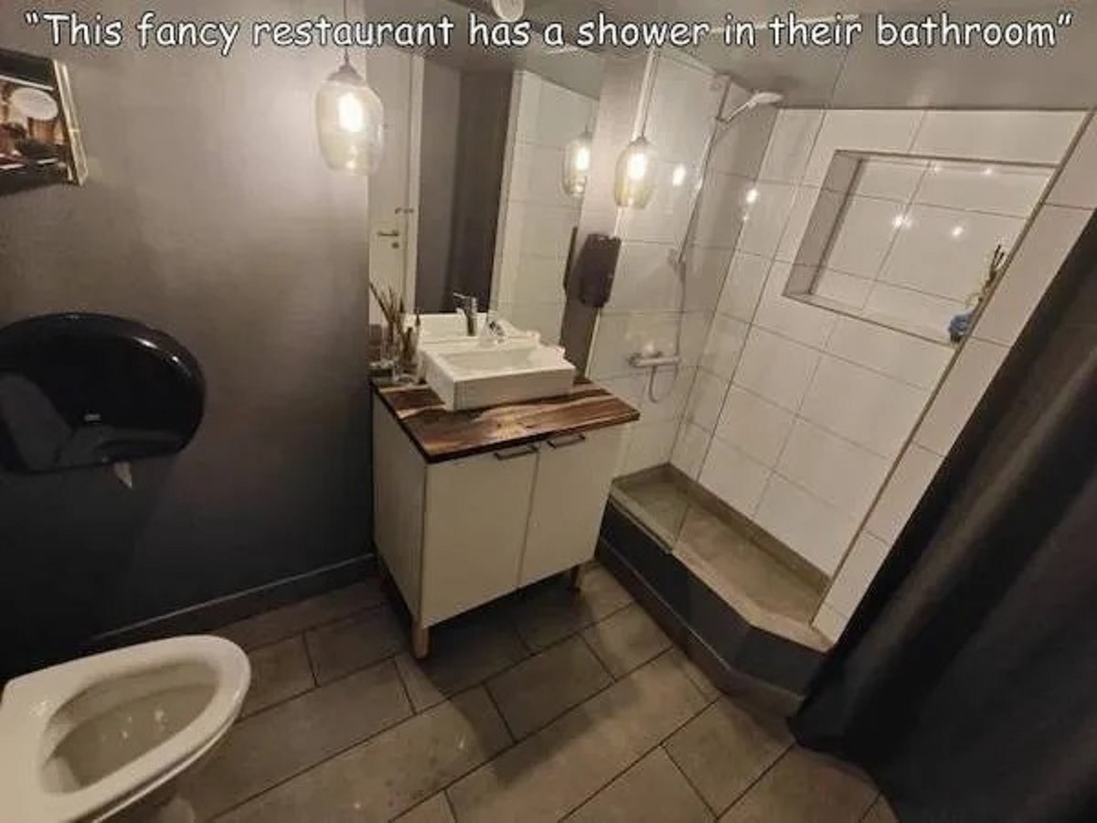 bathroom - "This fancy restaurant has a shower in their bathroom"