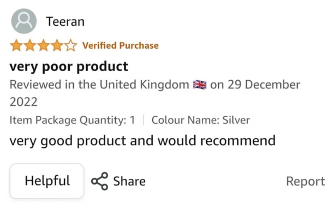 paper - Teeran Verified Purchase very poor product Reviewed in the United Kingdom on Item Package Quantity 1 Colour Name Silver very good product and would recommend Helpful Report