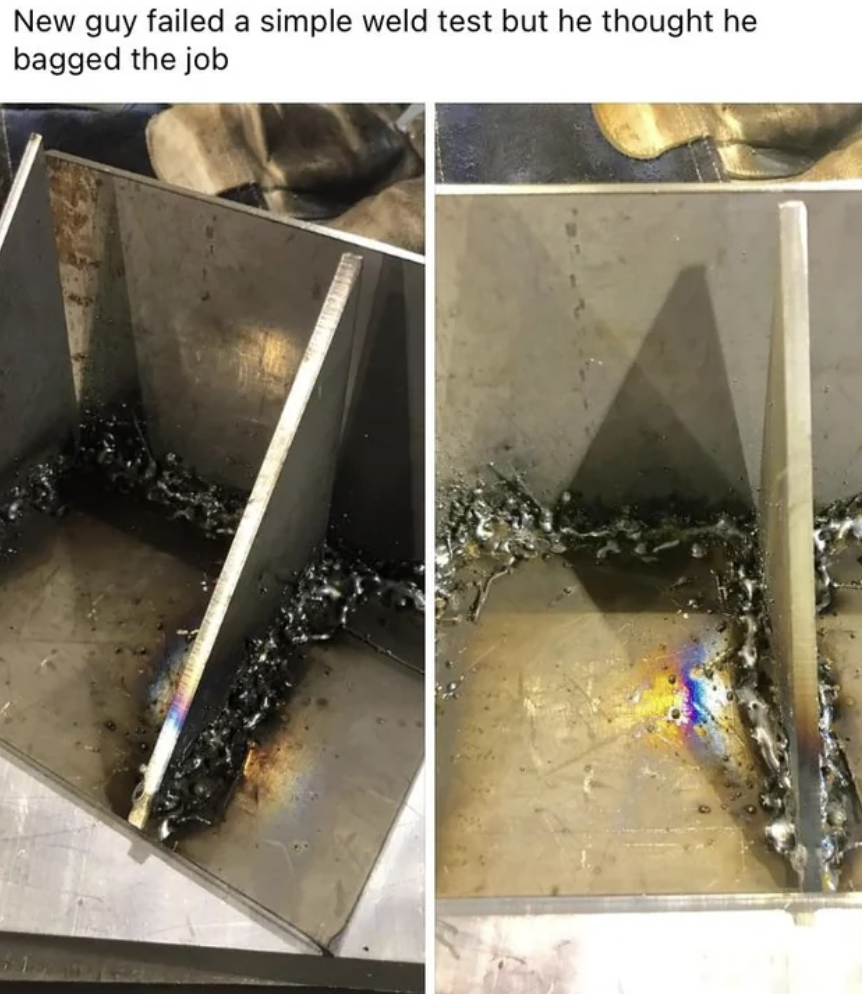 concrete - New guy failed a simple weld test but he thought he bagged the job