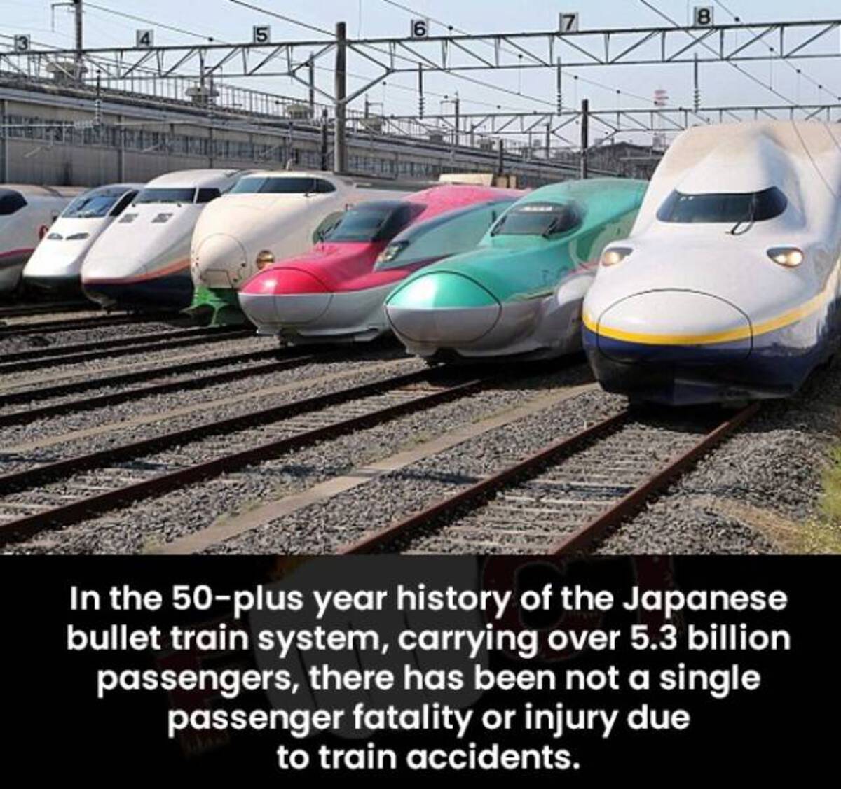shinkansen e5 e6 - In the 50plus year history of the Japanese bullet train system, carrying over 5.3 billion passengers, there has been not a single passenger fatality or injury due to train accidents.