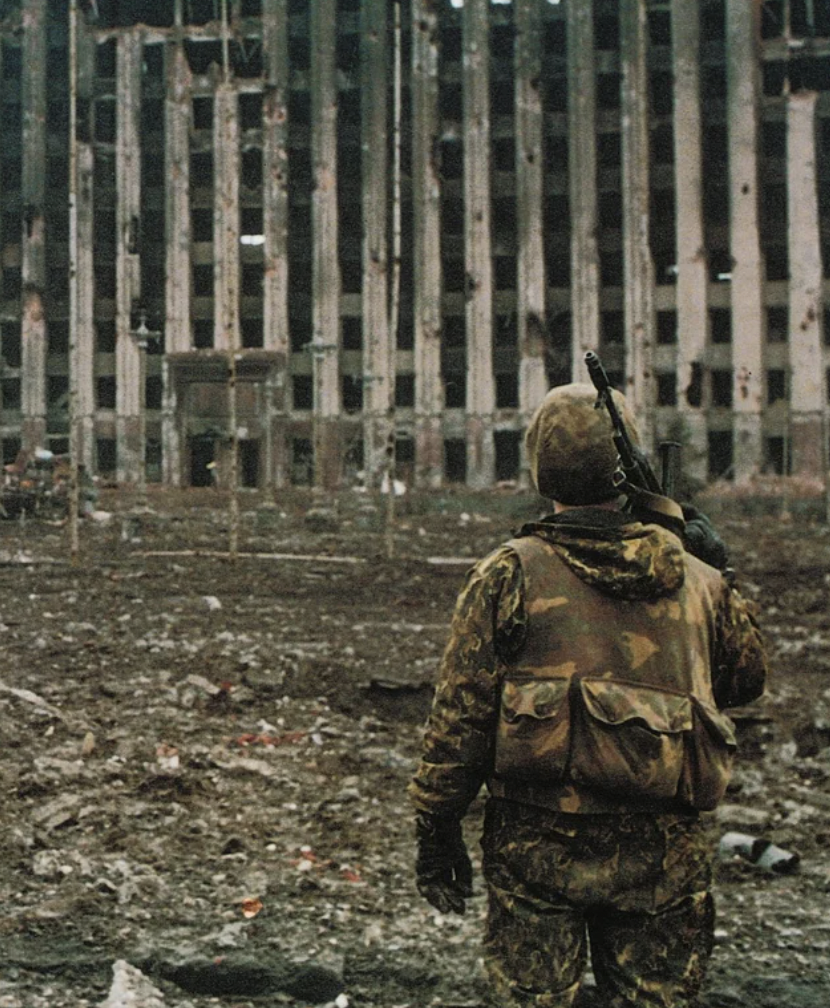 Russian soldier in Grozny during the First Chechen War, sometime in 1994 to 1996. 