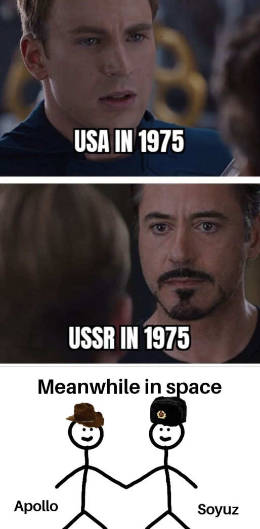 head - Usa In 1975 Ussr In 1975 Meanwhile in space Apollo Soyuz
