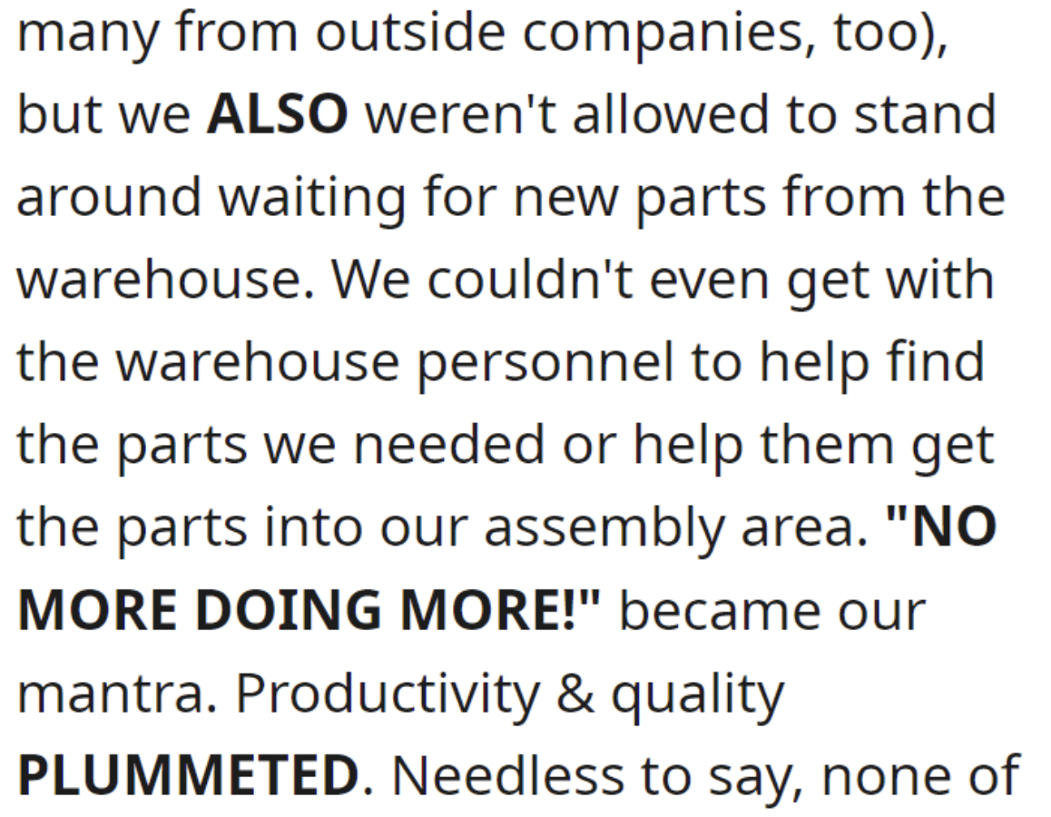 handwriting - many from outside companies, too, but we Also weren't allowed to stand around waiting for new parts from the warehouse. We couldn't even get with the warehouse personnel to help find the parts we needed or help them get the parts into our as