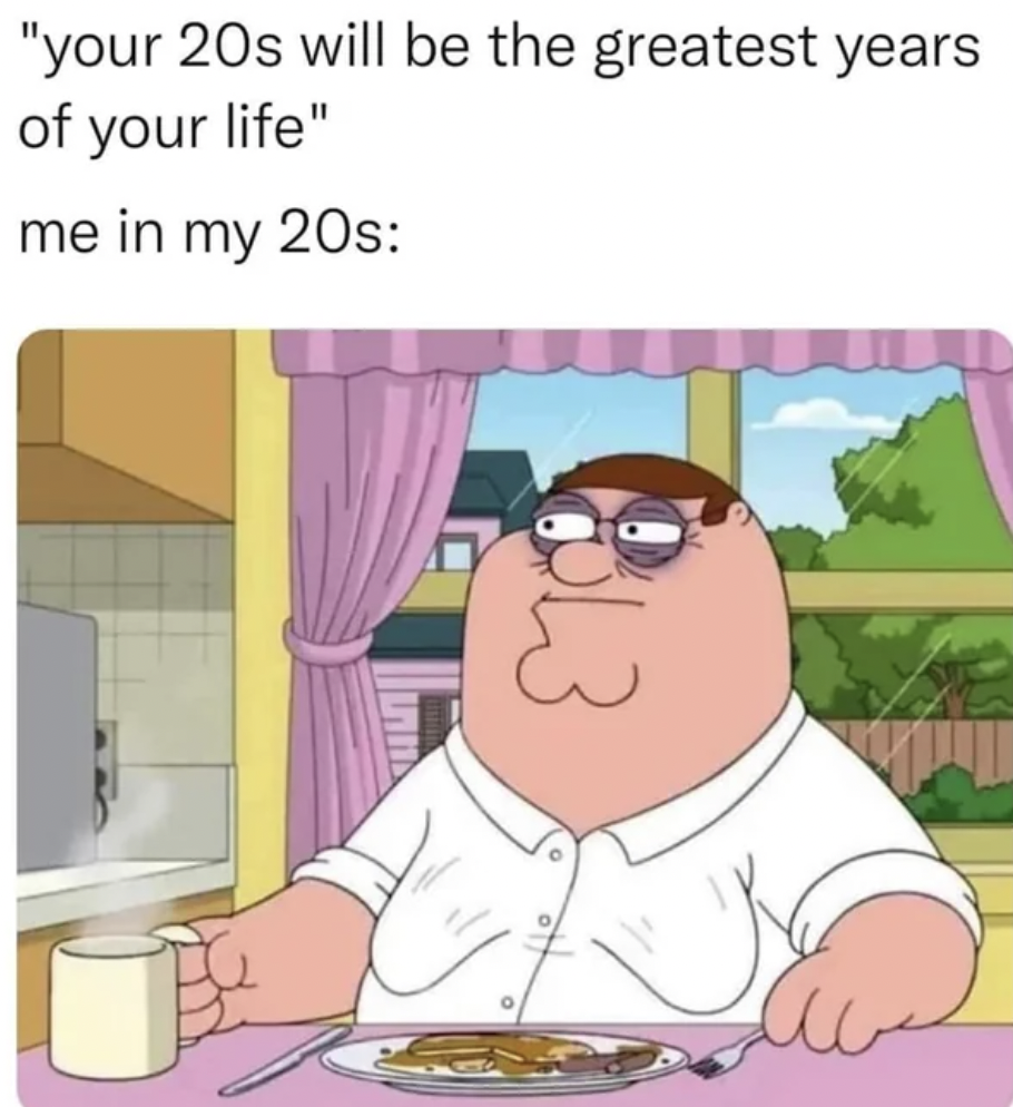 cartoon - "your 20s will be the greatest years of your life" me in my 20s 813