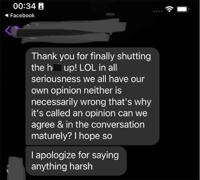 B Facebook Thank you for finally shutting the hup! Lol in all seriousness we all have our own opinion neither is necessarily wrong that's why it's called an opinion can we agree & in the conversation maturely? I hope so I apologize for saying anything…