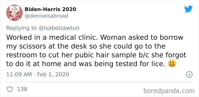 us medical bill memes - The Future Atemal BidenHarris 2020 Worked in a medical clinic. Woman asked to borrow my scissors at the desk so she could go to the restroom to cut her pubic hair sample bc she forgot to do it at home and was being tested for lice.
