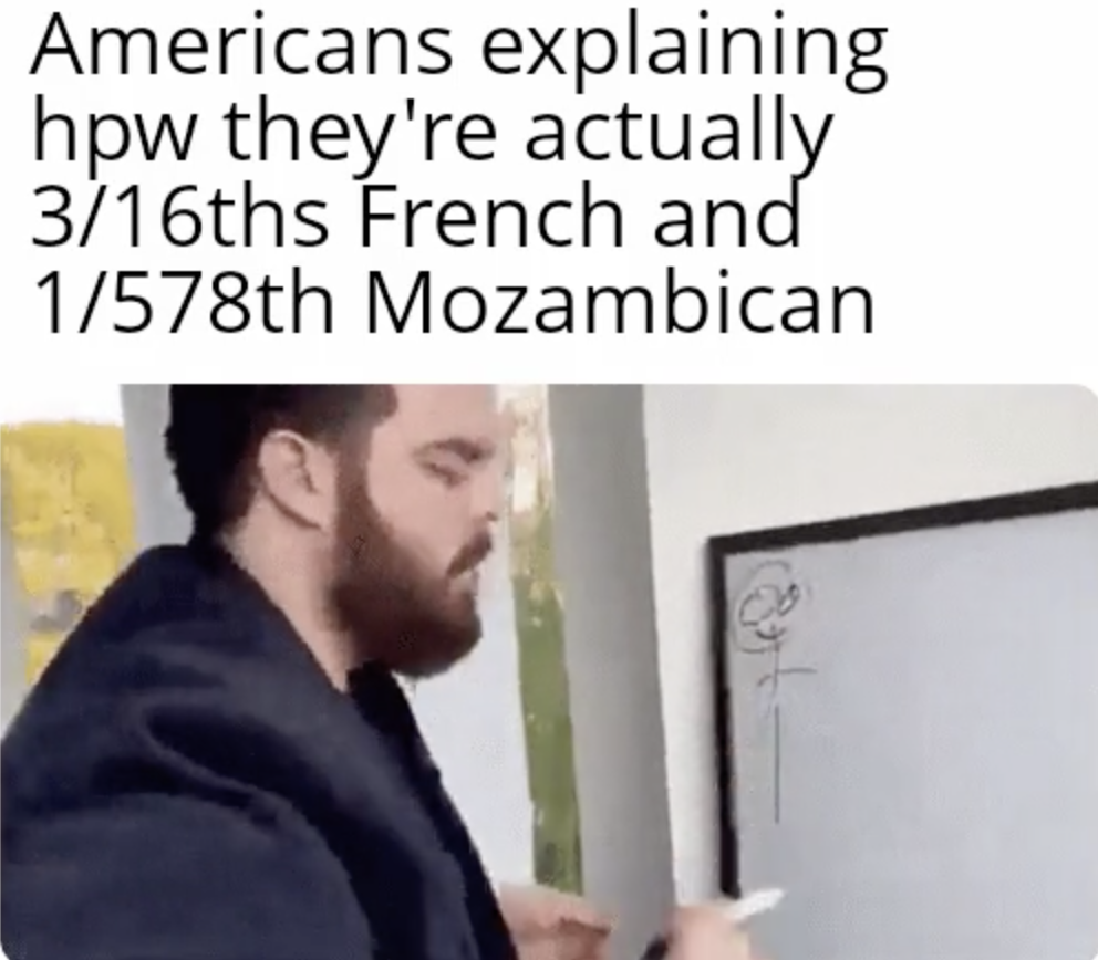 presentation - Americans explaining hpw they're actually 316ths French and 1578th Mozambican