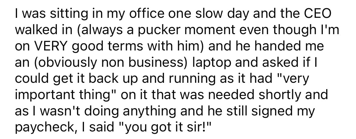 social aspects of business plan - I was sitting in my office one slow day and the Ceo walked in always a pucker moment even though I'm on Very good terms with him and he handed me an obviously non business laptop and asked if I could get it back up and ru