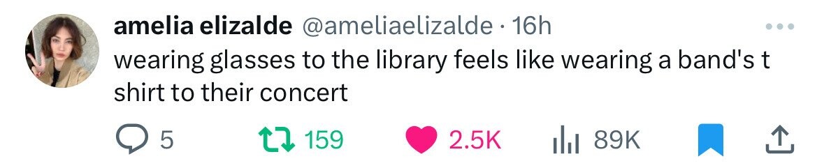 diagram - amelia elizalde . 16h wearing glasses to the library feels wearing a band's t shirt to their concert 5 t 159 89K ...
