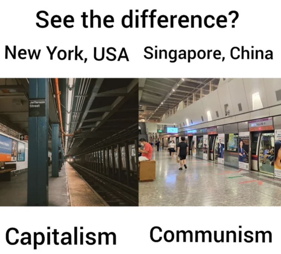 See the difference? New York, Usa Singapore, China Capitalism Communism