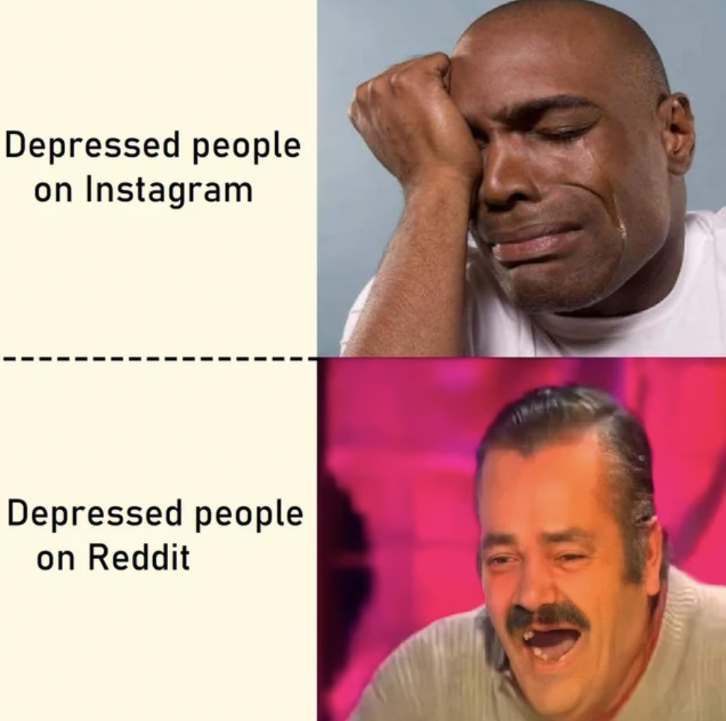 photo caption - Depressed people on Instagram Depressed people on Reddit