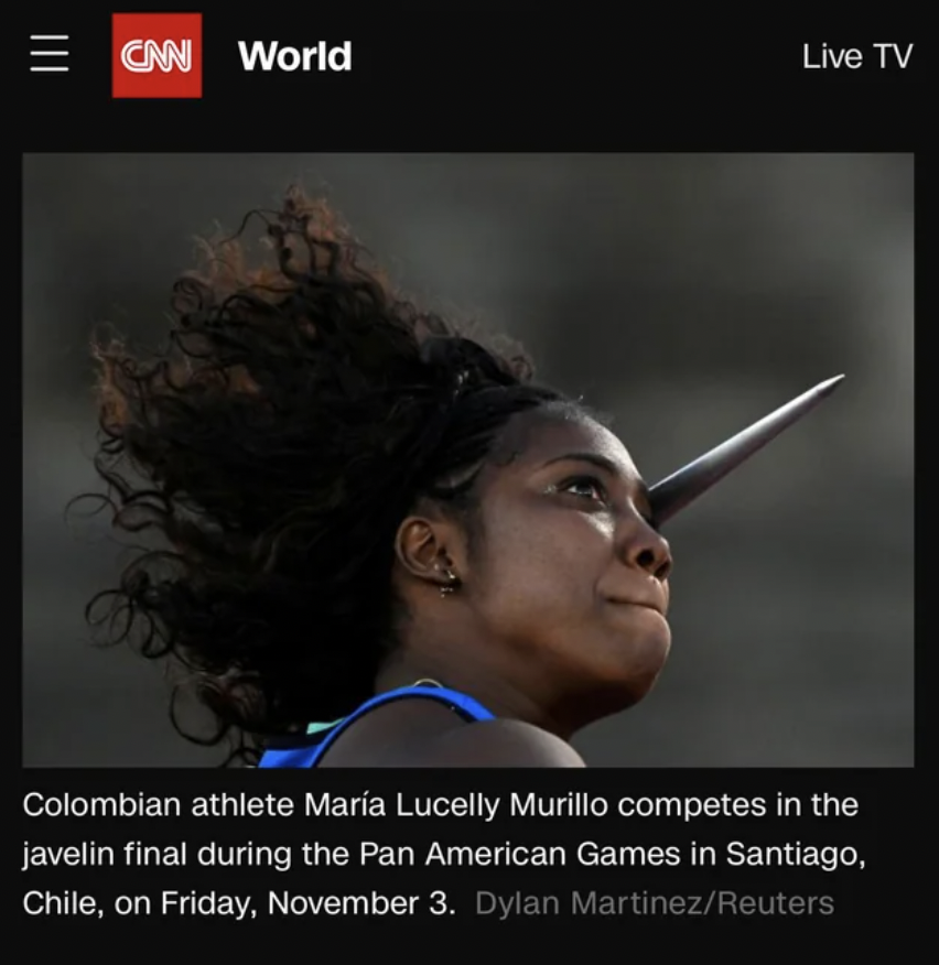 photo caption - Cnn World Live Tv Colombian athlete Mara Lucelly Murillo competes in the javelin final during the Pan American Games in Santiago, Chile, on Friday, November 3. Dylan MartinezReuters