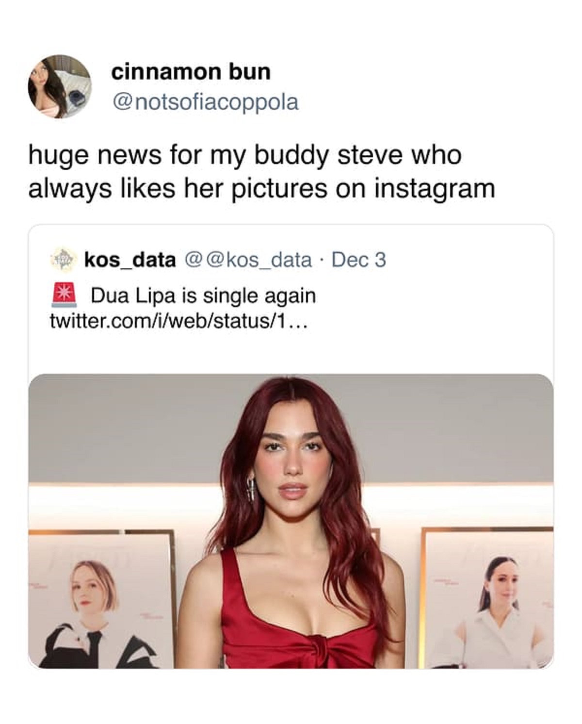 shoulder - cinnamon bun huge news for my buddy steve who always her pictures on instagram kos_data @ Dec 3 Dua Lipa is single again twitter.comiwebstatus1...