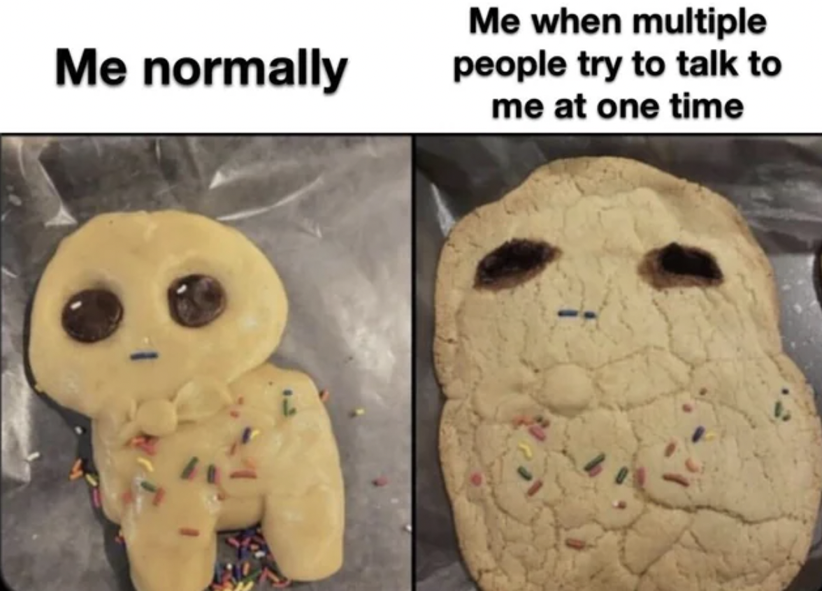 cookies and crackers - Me normally Me when multiple people try to talk to me at one time