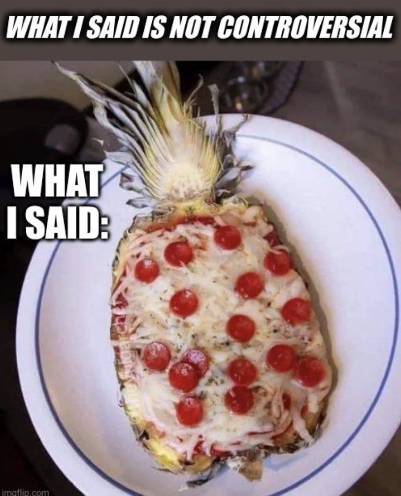 pizza on pineapple meme - What I Said Is Not Controversial What I Said imaflio.com