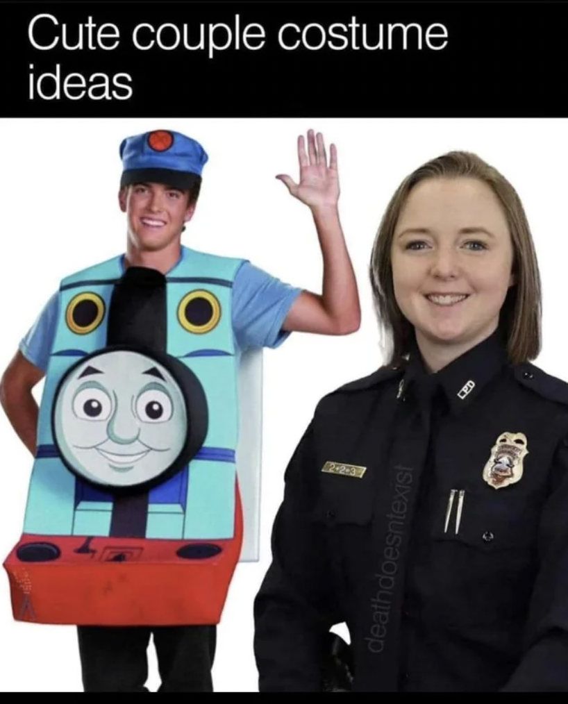couples costume thomas the train and cop - Cute couple costume ideas deathdoesntexist G 11 Cico
