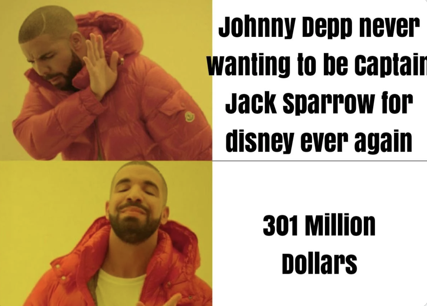 human behavior - Johnny Depp never wanting to be captain Jack Sparrow for disney ever again 301 Million Dollars