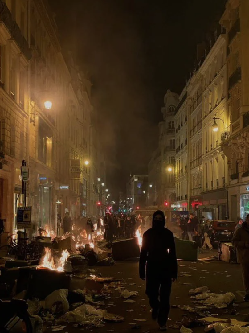 Pension reform riot in Paris.