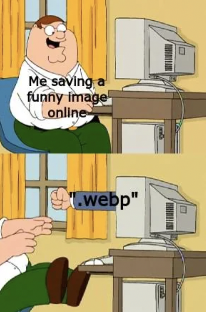 cartoon - Me saving a funny image online " webp"