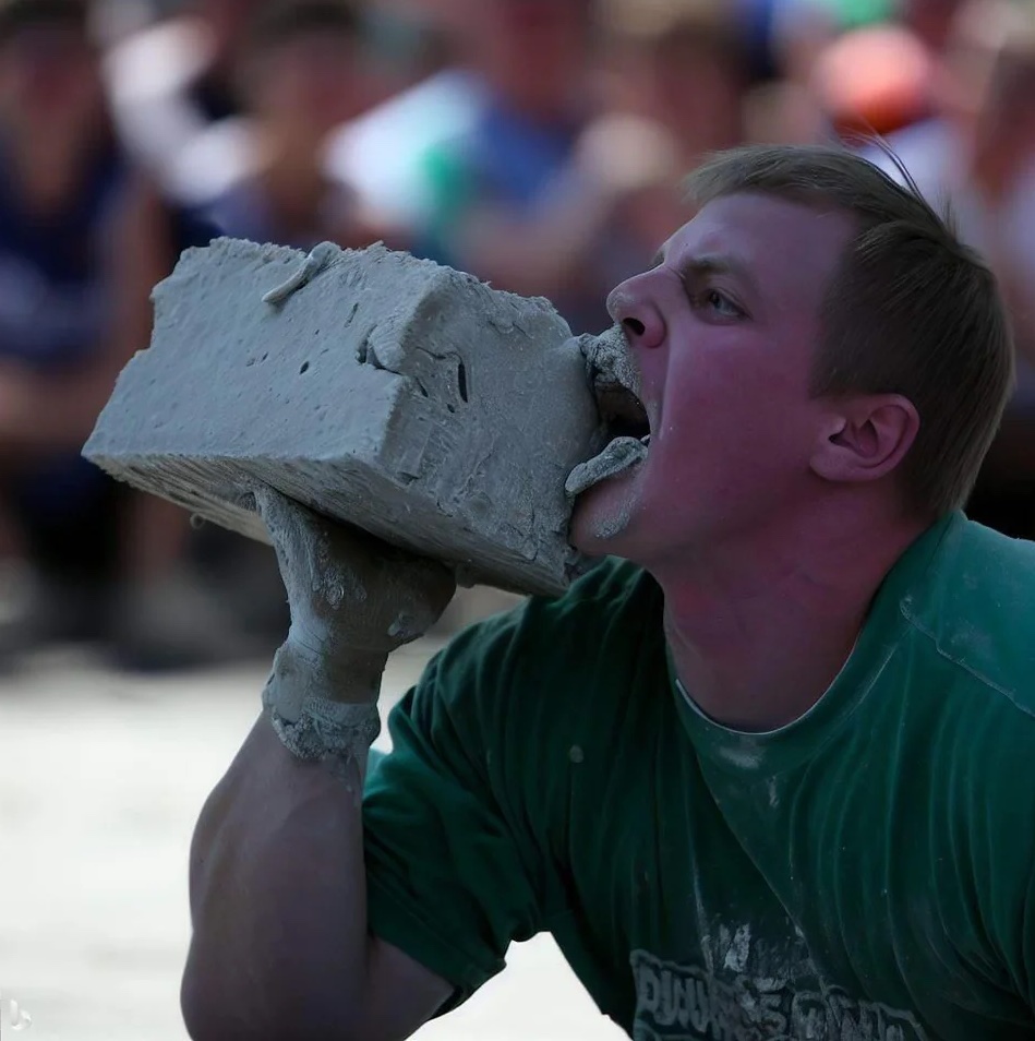 man eating cement