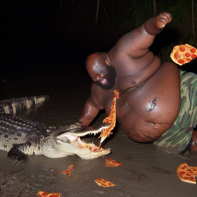 man pizza crocodile