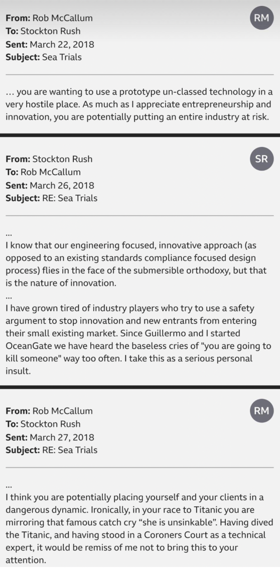 stockton rush reddit - From Rob McCallum To Stockton Rush Sent Subject Sea Trials ... you are wanting to use a prototype unclassed technology in a very hostile place. As much as I appreciate entrepreneurship and innovation, you are potentially putting an 
