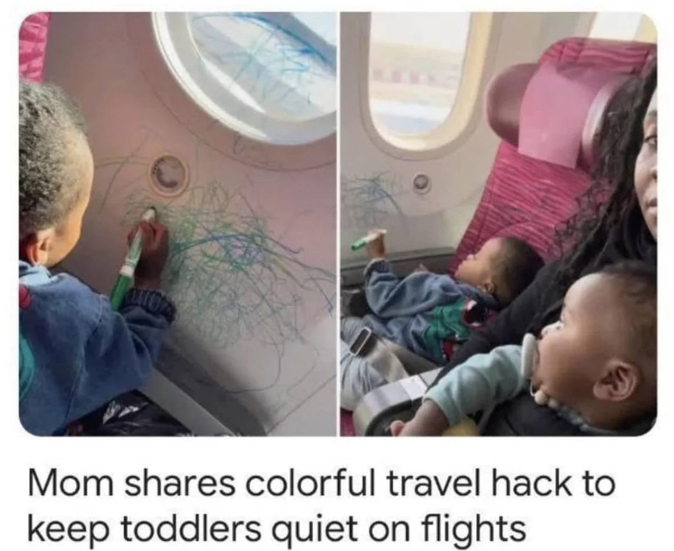 mom shares colorful travel hack - 02 Mom colorful travel hack to keep toddlers quiet on flights