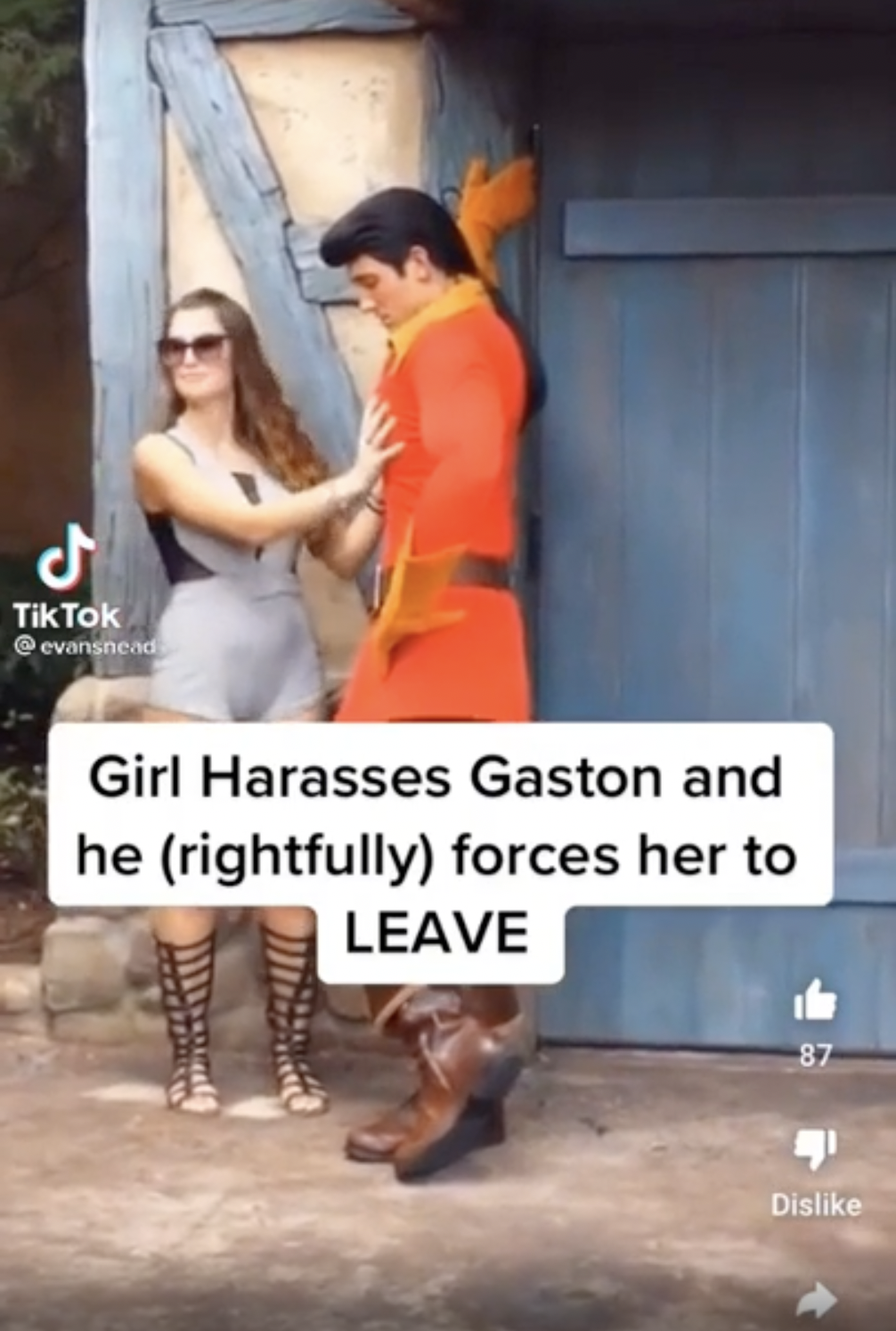 photo caption - Tik Tok evanshead Girl Harasses Gaston and he rightfully forces her to Leave Dis