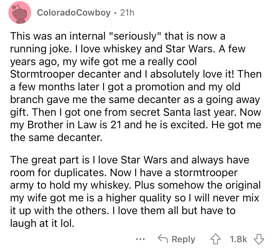 factors of cultural diffusion - ColoradoCowboy 21h This was an internal "seriously" that is now a running joke. I love whiskey and Star Wars. A few years ago, my wife got me a really cool Stormtrooper decanter and I absolutely love it! Then a few months l