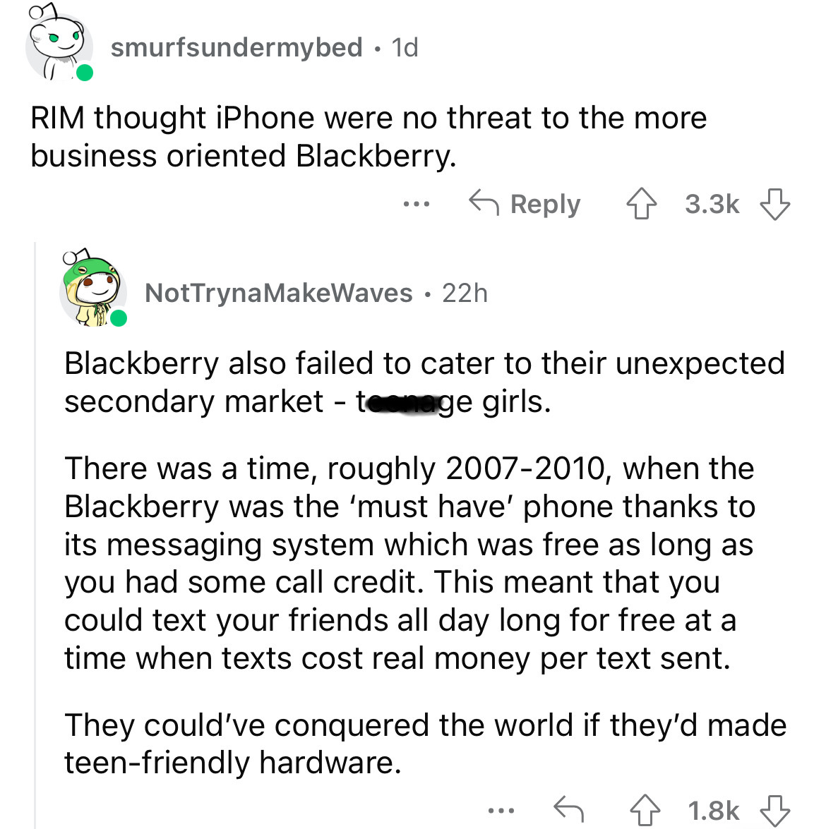 angle - smurfsundermybed. 1d Rim thought iPhone were no threat to the more business oriented Blackberry. NotTryna MakeWaves 22h Blackberry also failed to cater to their unexpected secondary market teage girls. There was a time, roughly 20072010, when the…