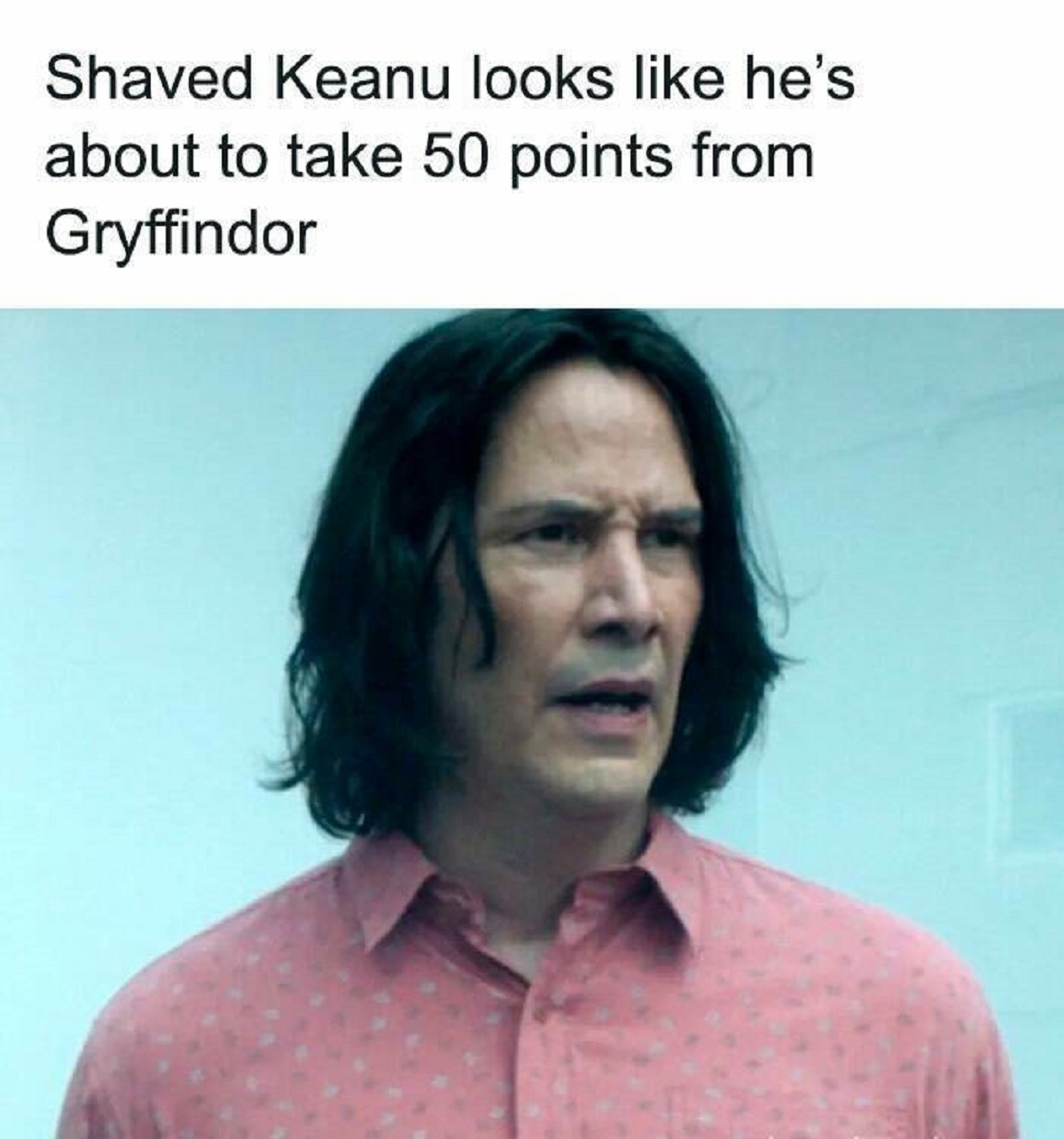 keanu reeves bill & ted face the music - Shaved Keanu looks he's about to take 50 points from Gryffindor