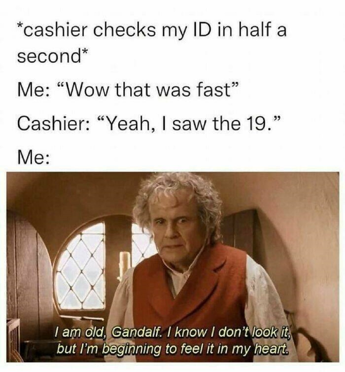 photo caption - cashier checks my Id in half a second Me