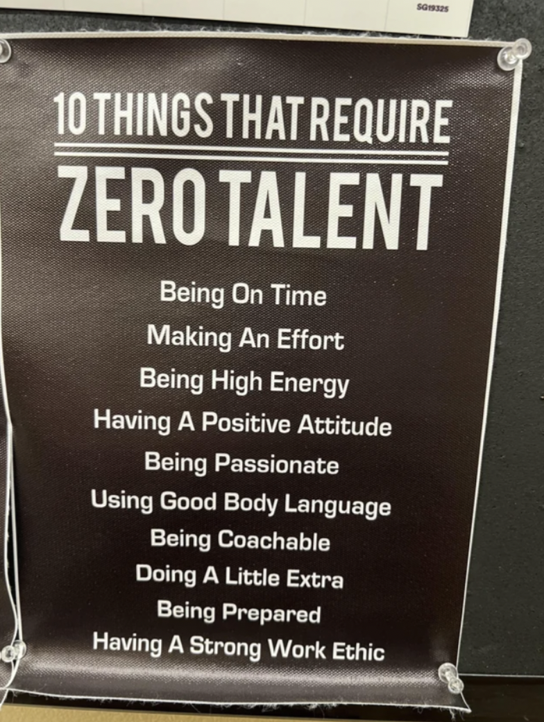 10 things that require zero talent - 10 Things That Require Zero Talent Being On Time Making An Effort Being High Energy Having A Positive Attitude Being Passionate Using Good Body Language Being Coachable Doing A Little Extra Being Prepared Having A Stro