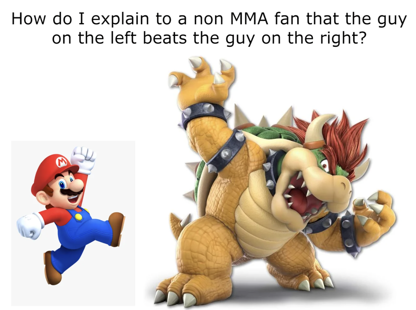 mario super smash bros character - How do I explain to a non Mma fan that the guy on the left beats the guy on the right?
