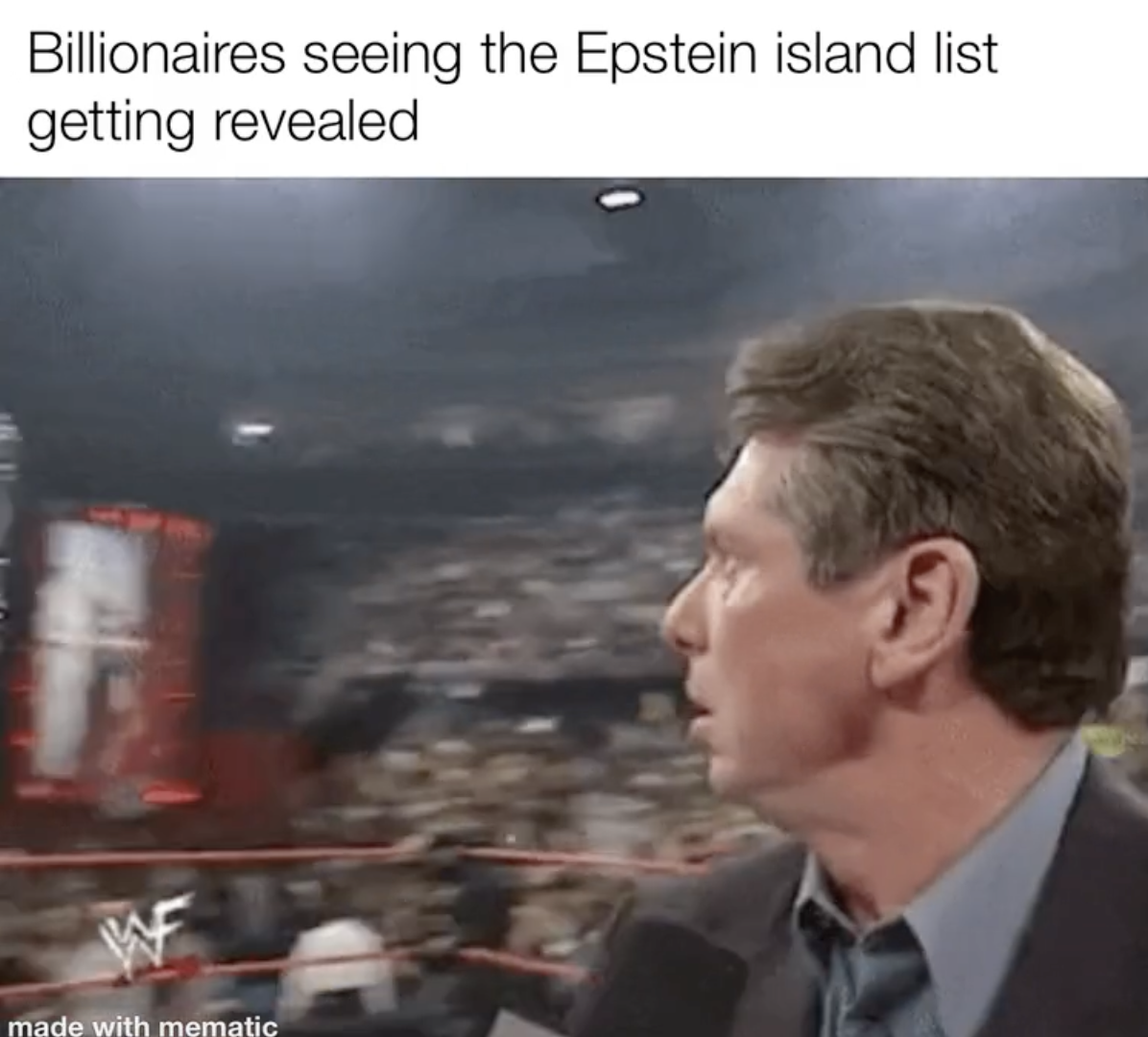 photo caption - Billionaires seeing the Epstein island list getting revealed made with mematic