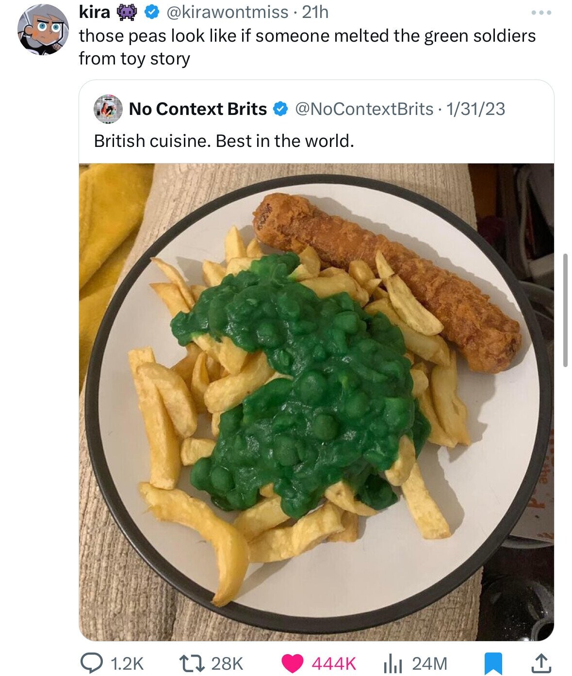british cuisine meme - kira 21h those peas look if someone melted the green soldiers from toy story No Context Brits 13123 British cuisine. Best in the world. il 24M