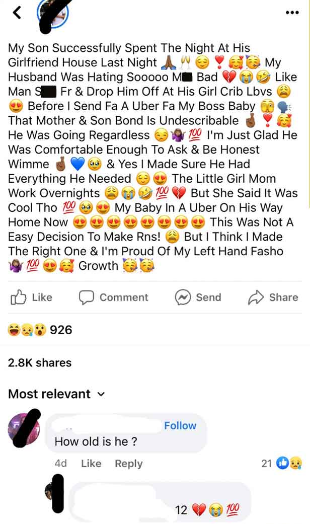 screenshot - My Son Successfully Spent The Night At His Girlfriend House Last Night W Husband Was Hating Sooooo M Bad Man S Fr & Drop Him Off At His Girl Crib Lbvs Before I Send Fa A Uber Fa My Boss Baby That Mother & Son Bond Is Undescribable He Was Goin